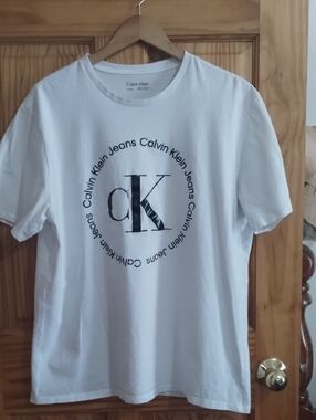Calvin Klein White Short Sleeve Tee with Black CK Circle Logo